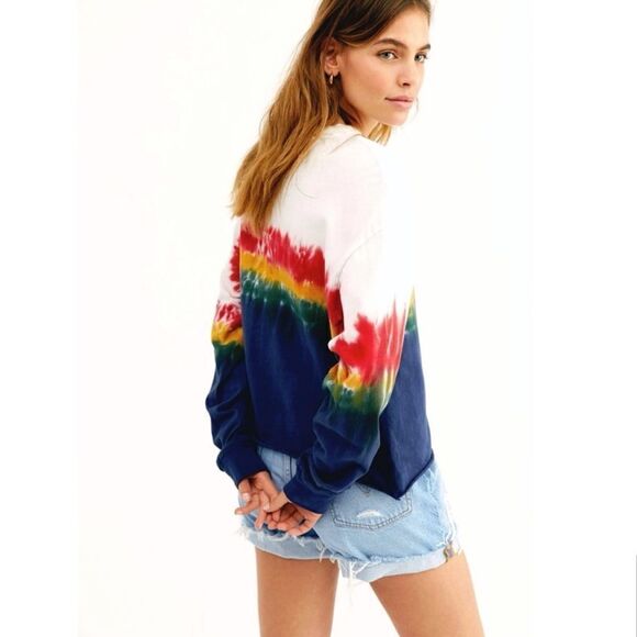 Daydreamer Free People Rainbow Wash Cropped Long Sleeve Tee - Picture 5 of 11